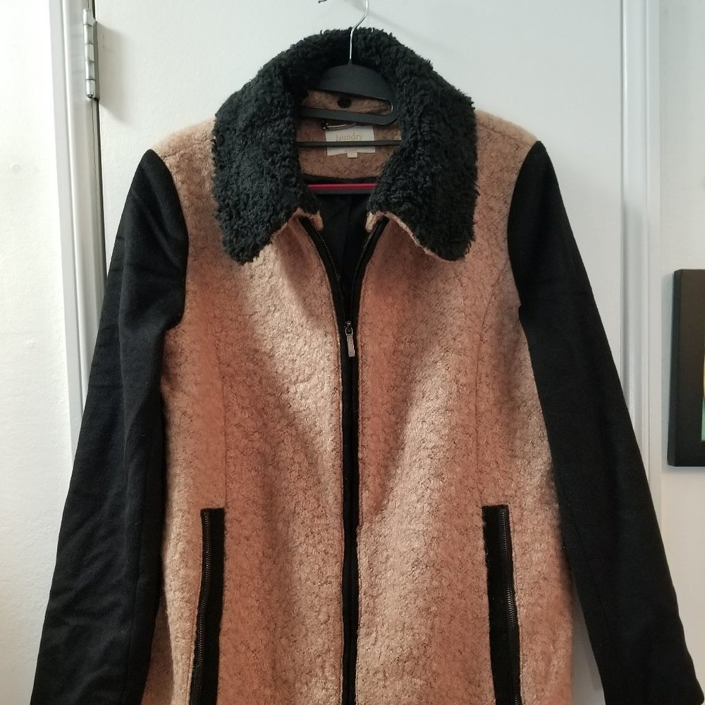 Wool Mix Color Block Zip Up Coat With Zipper Deta… - image 1